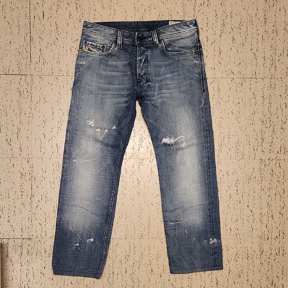 Diesel Industry Safado Blue Wash 0071J Distressed Straight Leg Jeans Vintage Y2K